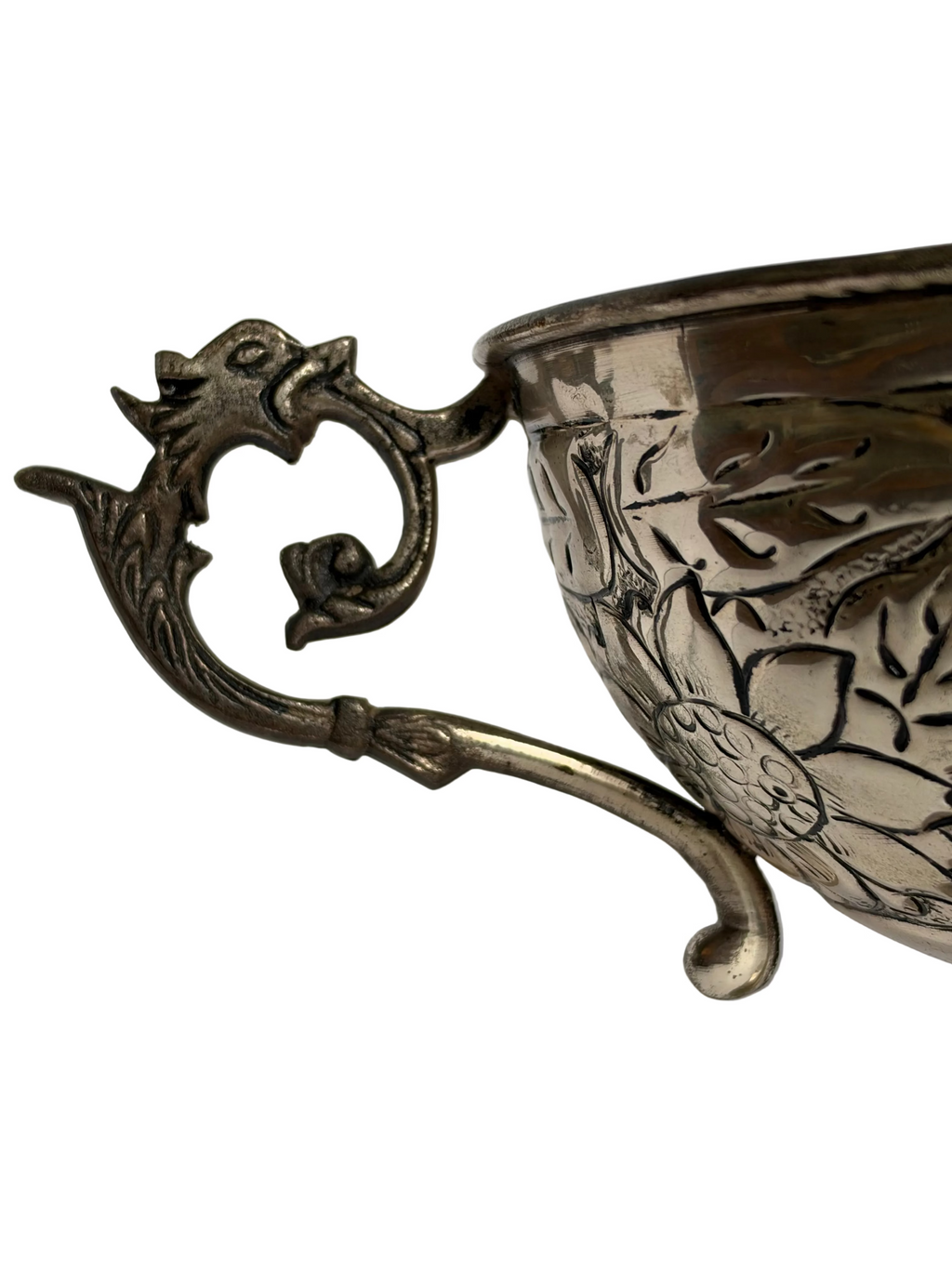 Vintage Embossed Silver Metal Pedestal Bowl
