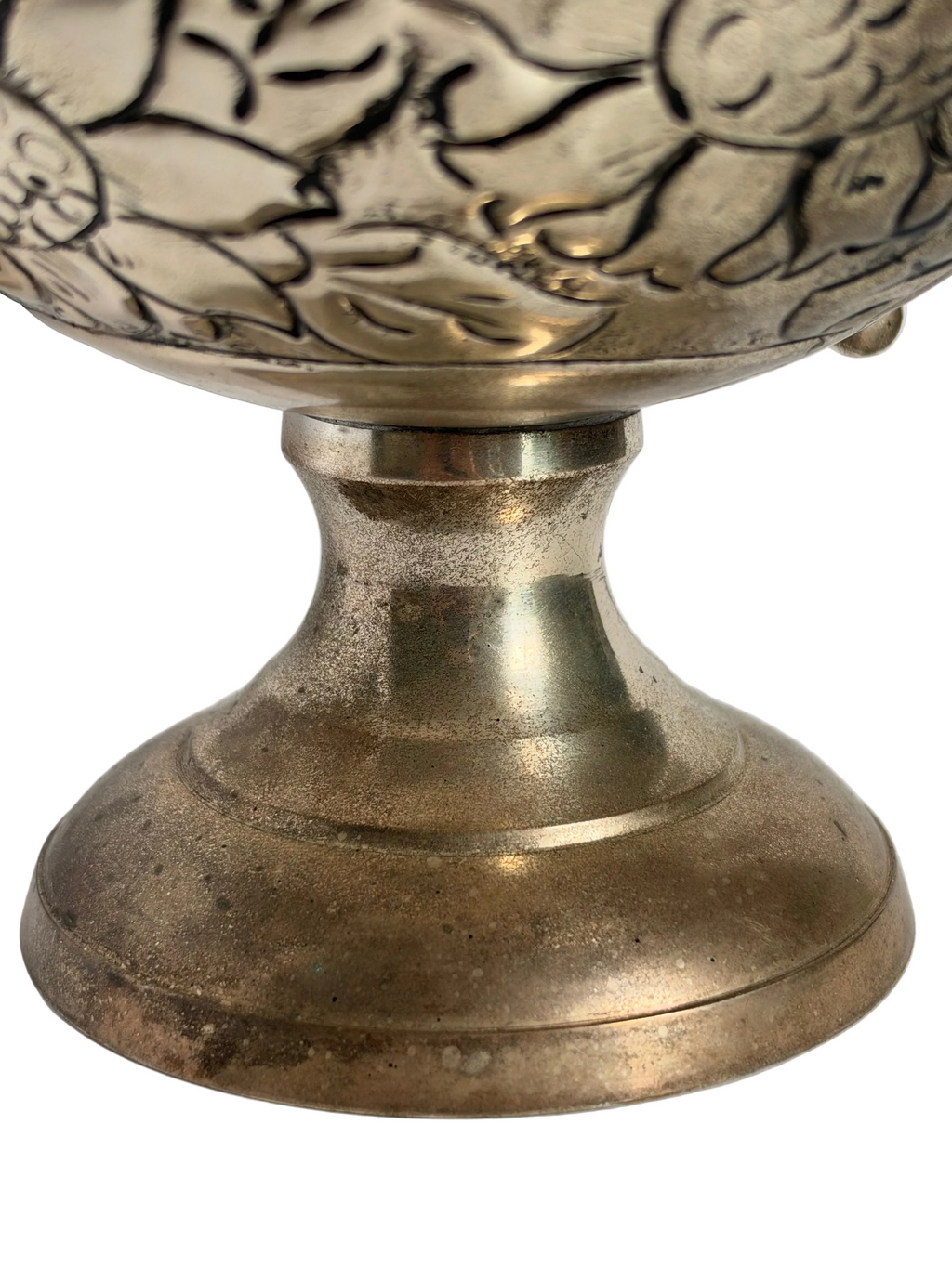 Vintage Embossed Silver Metal Pedestal Bowl